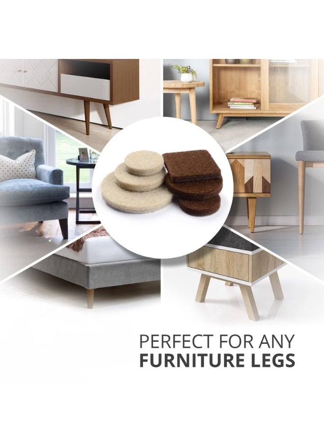 HOMESTAR 133 Pcs Felt Furniture Pads Floor Protectors, Self-Adhesive Round And Square Felt Pads For Chair Legs, Non-Slip Noise Reduction Floor Protectors, Thick Anti Scratch Felt Pads Furniture Feet Pads for Chair, Table, Wardrobe, Sofa, Brown/Beige - Image 2